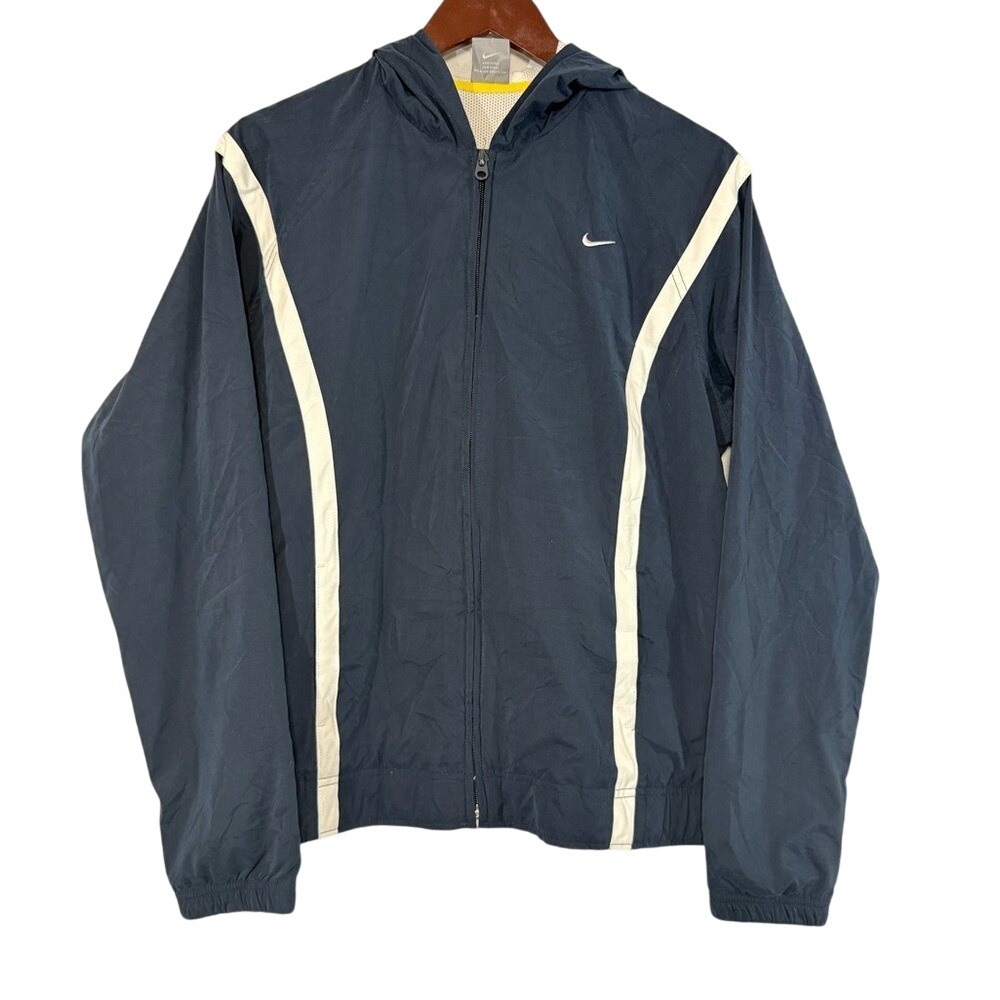 Vintage Nike Grey Tag Navy Blue Windbreaker Jacket Large 12-14